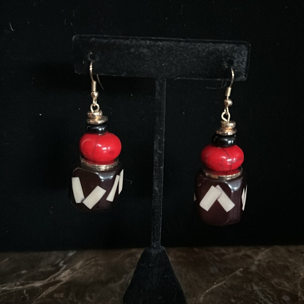 Artisan Red and Black Dangle Earrings.